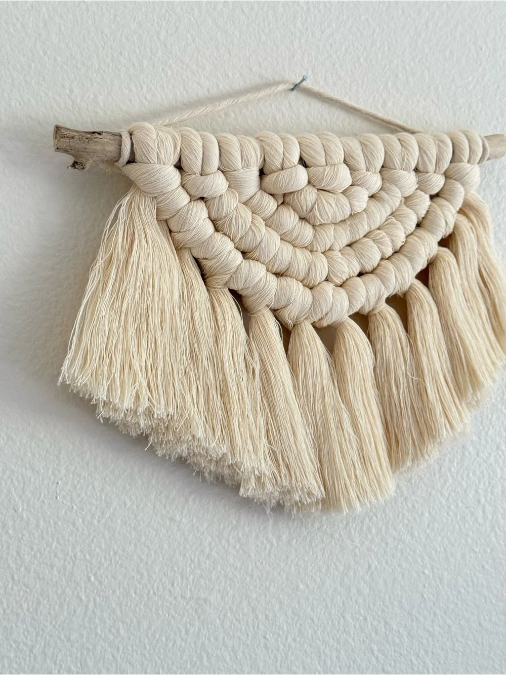 Boho style cream colored macrame wall hanging